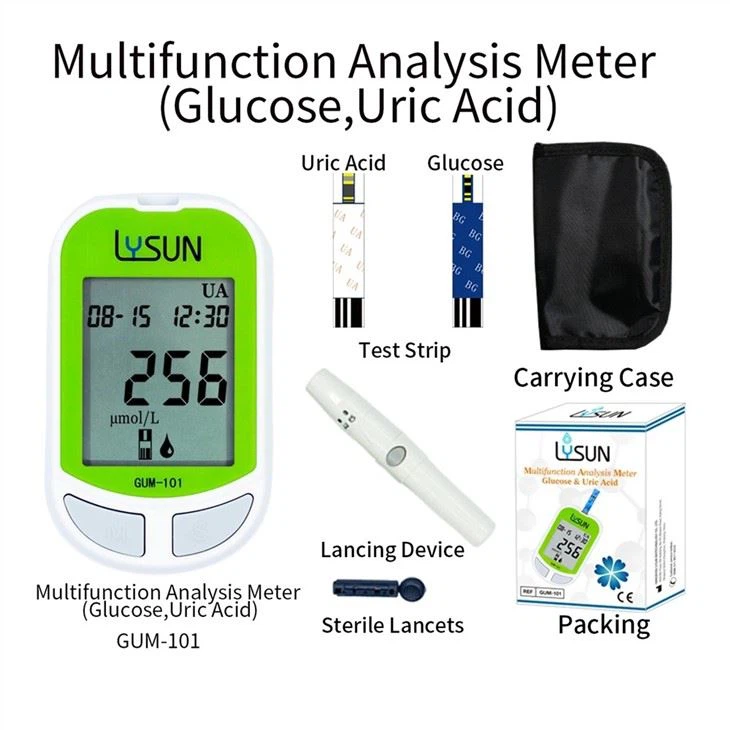 Lysun Professional Manufacturer Hot Selling Digital Sugar Uric Acid Test Strip Active Blood Glucose Meter